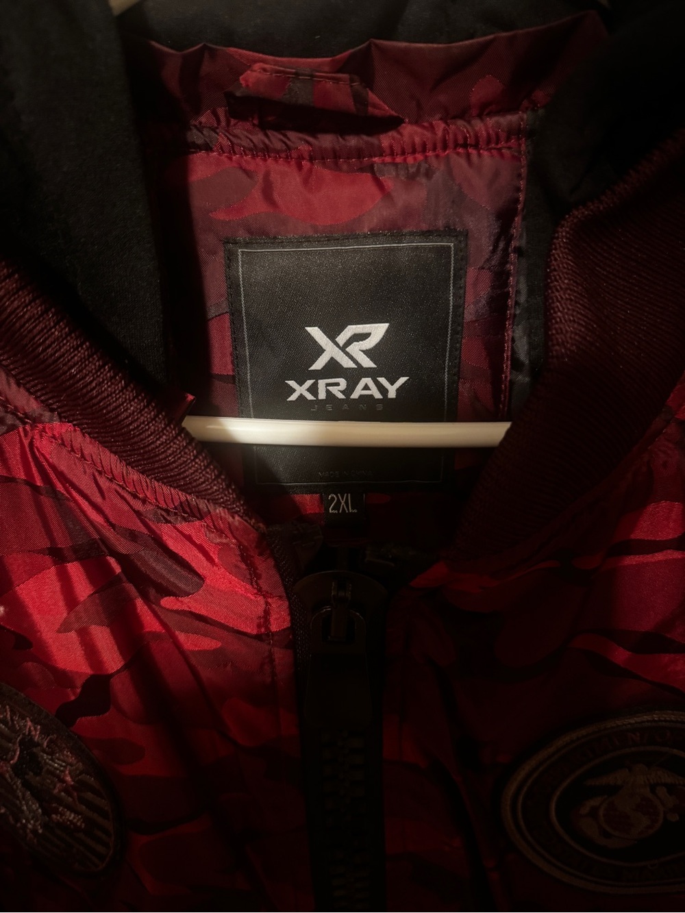 Red Camo Bomber Jacket with Hood - Men's - Picture 3 of 10